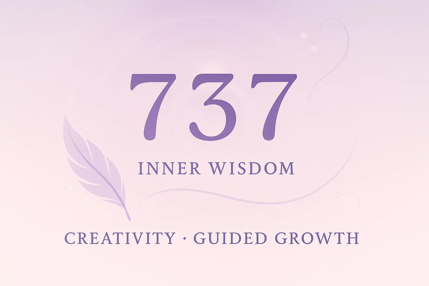 737 Angel Number blog cover, lavender gradient with feather and glowing accents, text "Inner Wisdom, Creativity, Guided Growth" centered