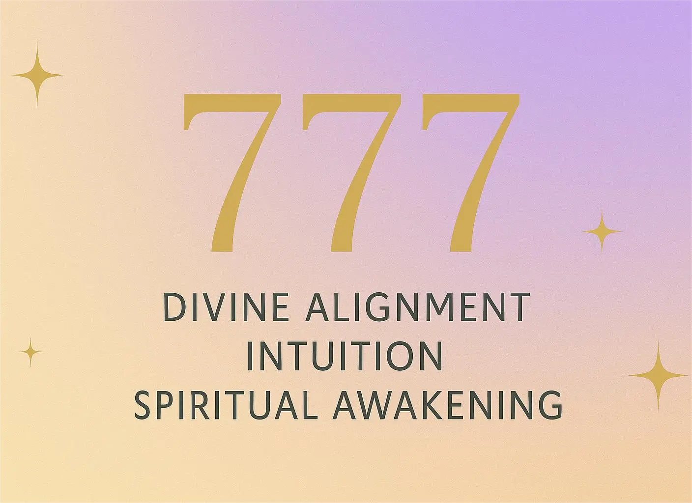Angel number 777 meaning with divine alignment, intuition, and spiritual awakening on a gold and lavender background with star accents.