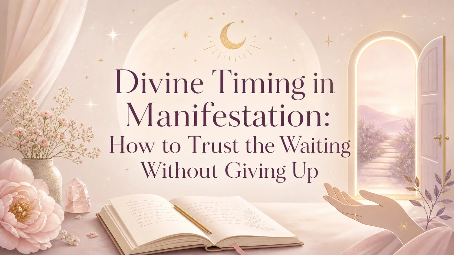 Woman journaling at a desk with a candle, symbolizing divine timing in manifestation and grounded trust during the waiting period