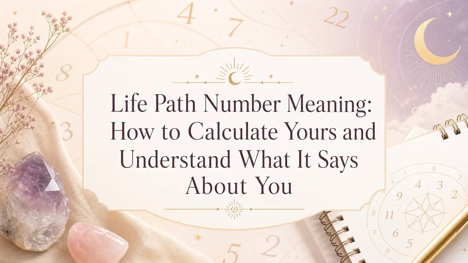 Woman looking at a notebook with numerology numbers and spiritual journal prompts