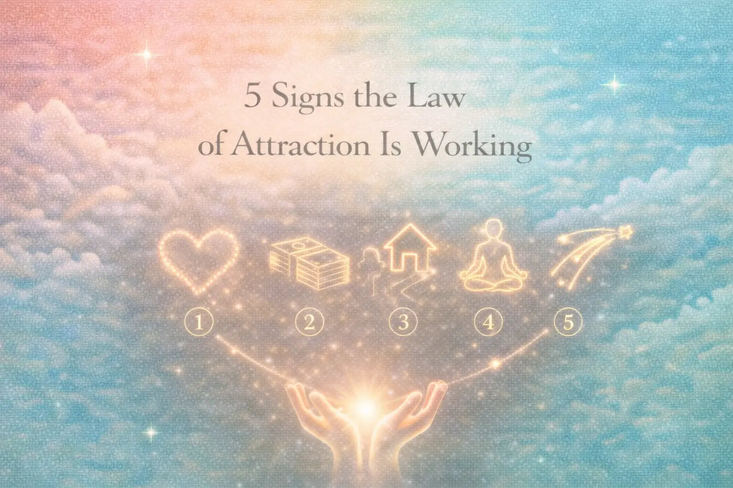 Manifestation cover with large centered title and gentle symbolic icons representing confirmation, progress, and alignment