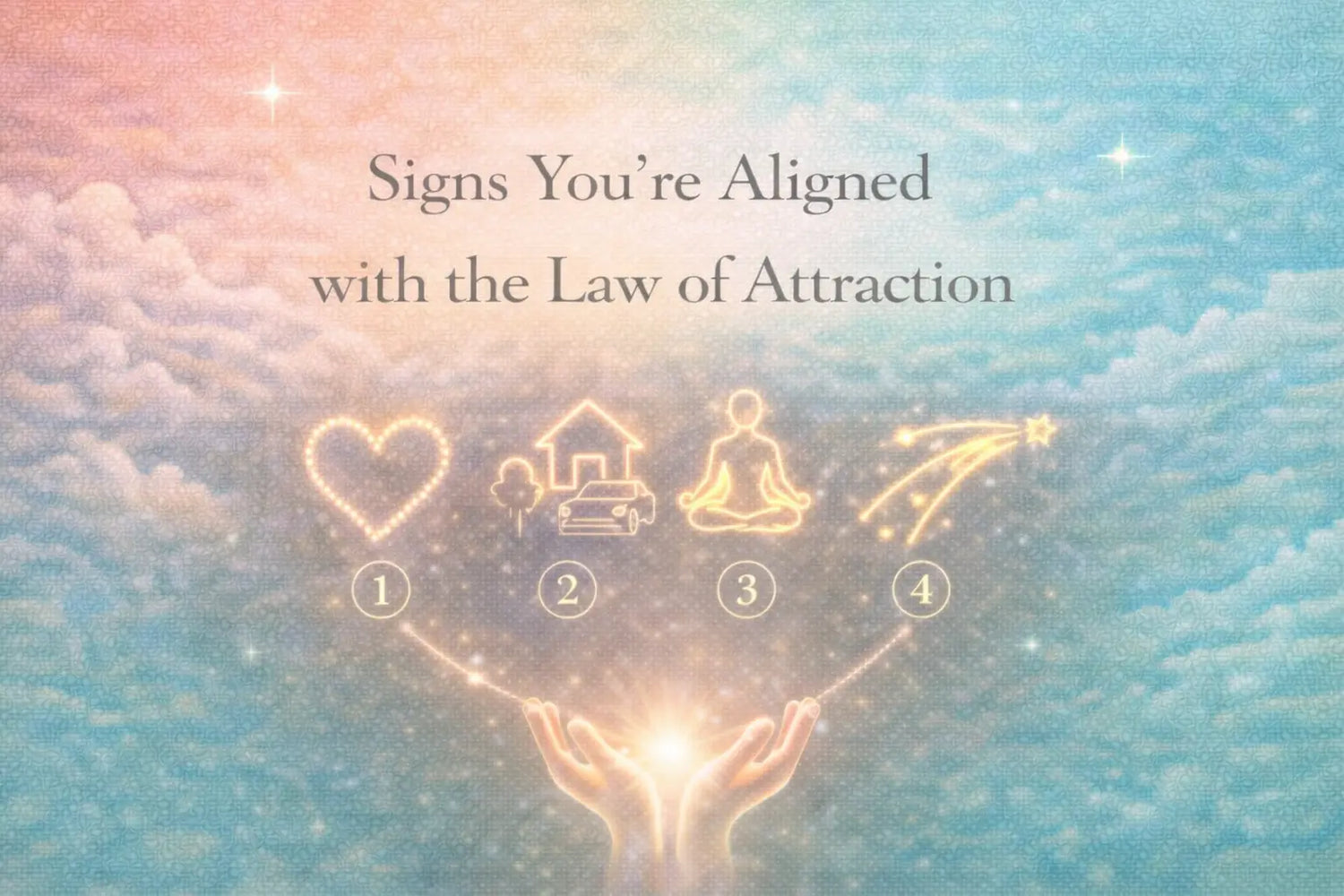 Manifestation cover with large centered title and soft symbolic icons representing alignment, flow, and inner harmony