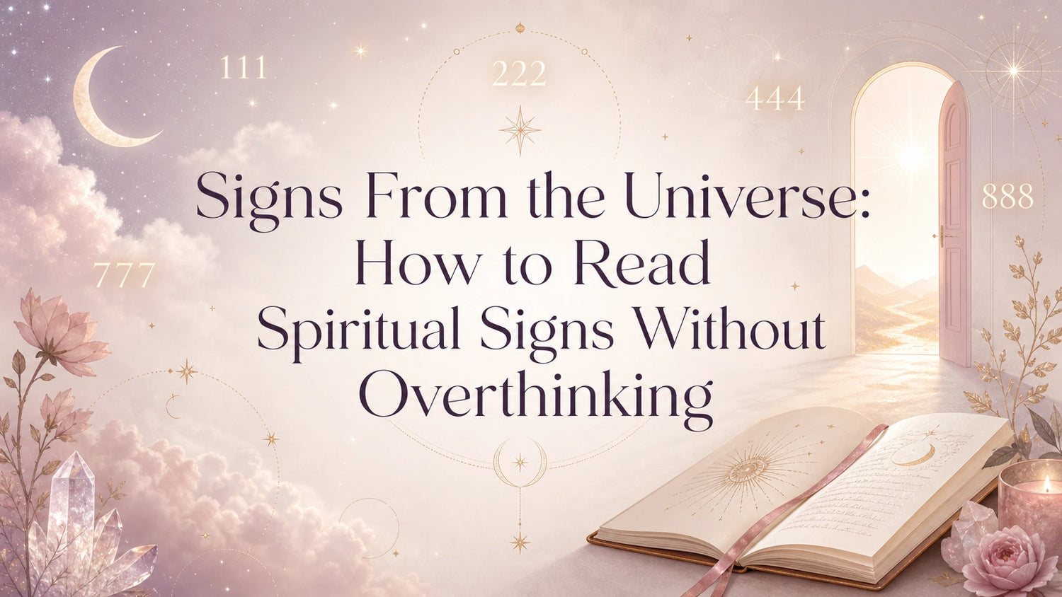 Woman journaling beside candlelight and angel number cards while reflecting on signs from the universe