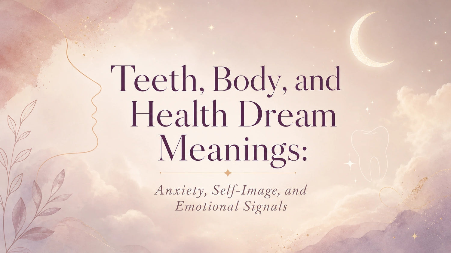 Woman reflecting on teeth, body, and health dream meanings with symbolic imagery of anxiety, self-image, and emotional signals