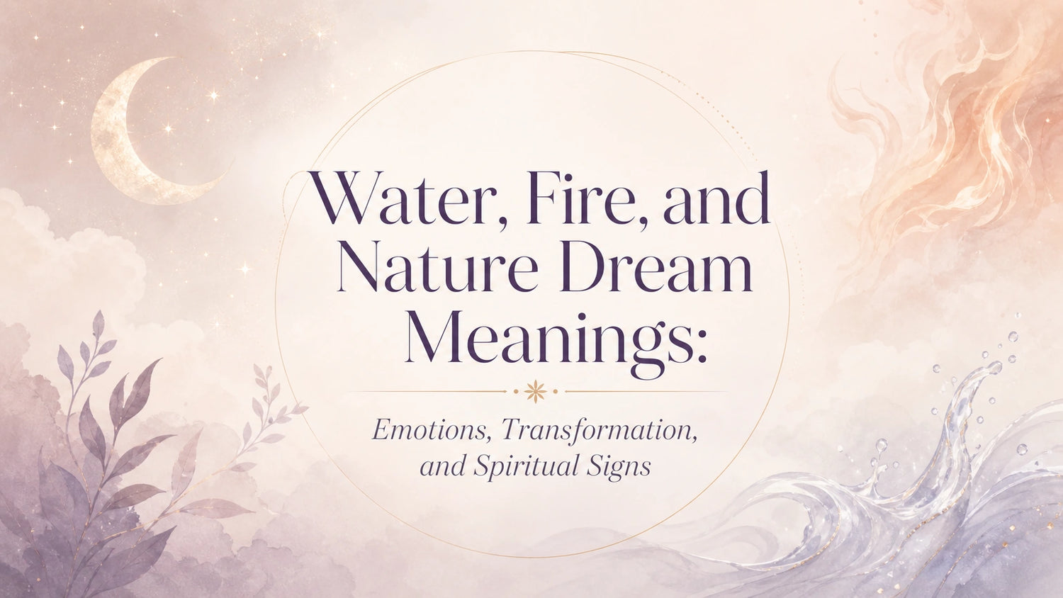 Woman reflecting on water, fire, and nature dream meanings with moonlight, forest, and storm imagery